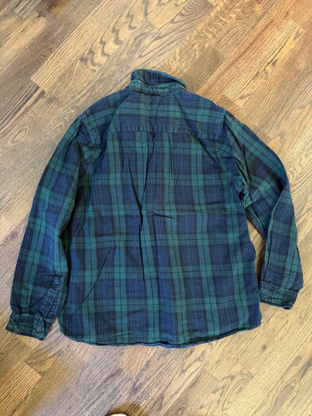 L.L. Bean Navy and Green Scotch Plaid Button-Down Flannel Shirt - Picture 3 of 3